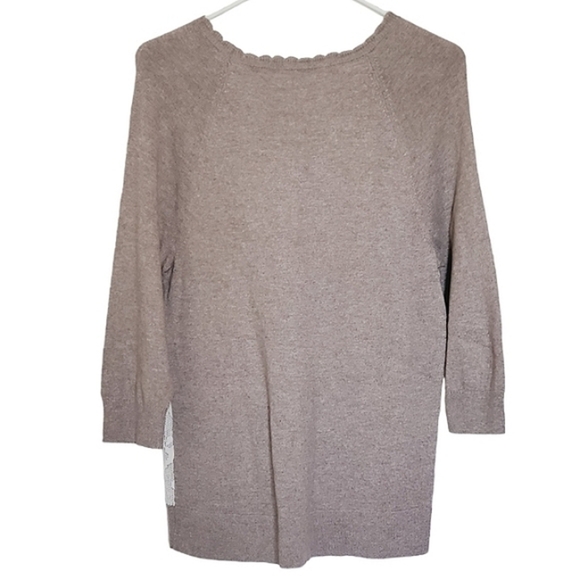 1087 * Leo & Nicole Lace Front Sweater Tan White Size L - Picture 2 of 9